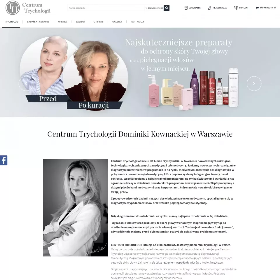 Stworzenie sklepu internetowego ze stroną www dla Centrum Trychologii